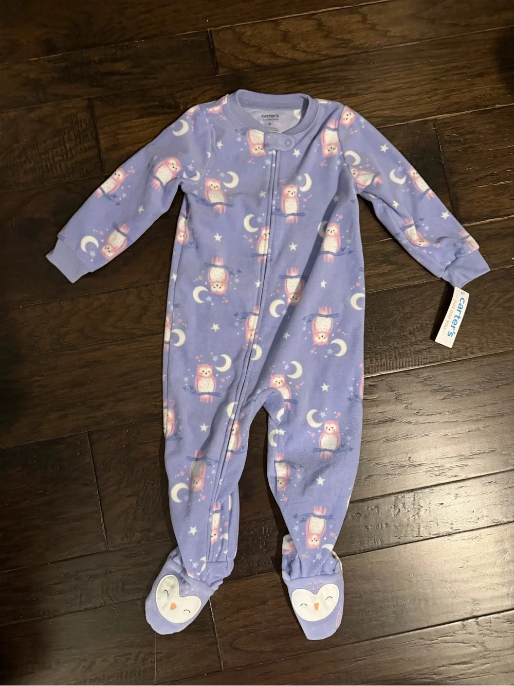 Carter's owls purple fleece zip up pajamas footies nwt